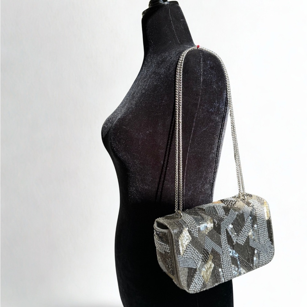 Elegant Silver and Gold Beaded Women's Bag